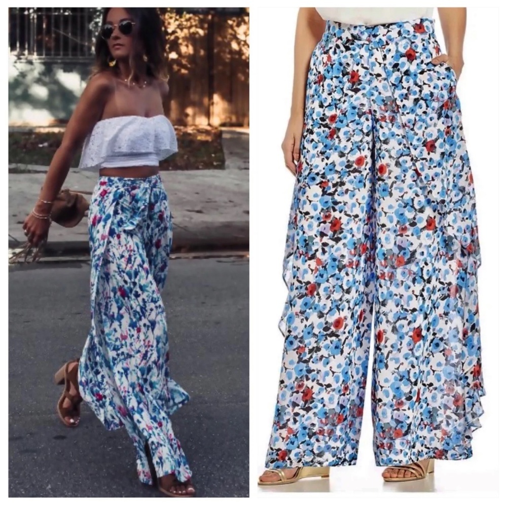 Belle Badgley Mischka Melody Floral High Rise Palazzo Pants 2 Wide-Leg Flowy